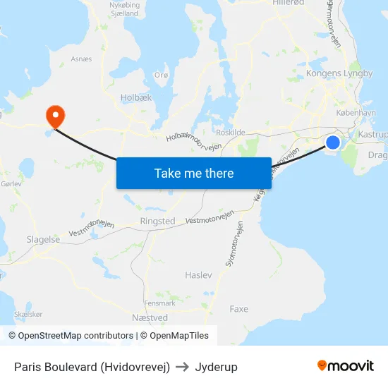 Paris Boulevard (Hvidovrevej) to Jyderup map