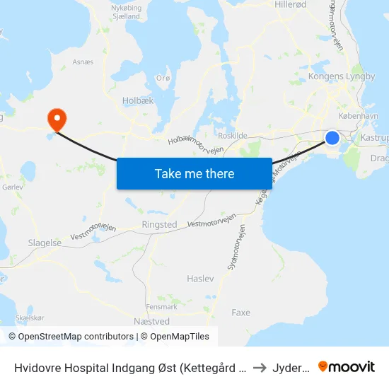 Hvidovre Hospital Indgang Øst (Kettegård Allé) to Jyderup map