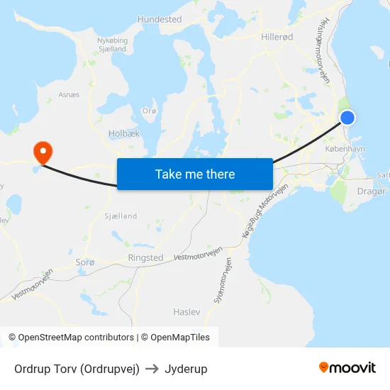 Ordrup Torv (Ordrupvej) to Jyderup map