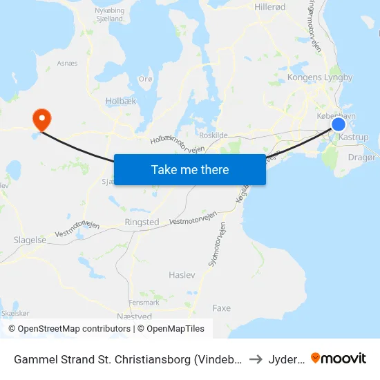 Gammel Strand St. Christiansborg (Vindebrogade) to Jyderup map