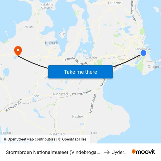 Stormbroen Nationalmuseet (Vindebrogade) to Jyderup map