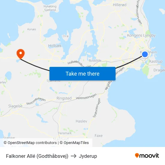 Falkoner Allé (Godthåbsvej) to Jyderup map