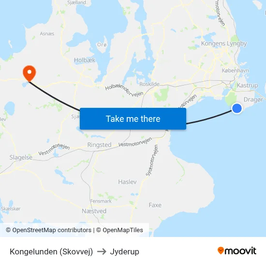 Kongelunden (Skovvej) to Jyderup map