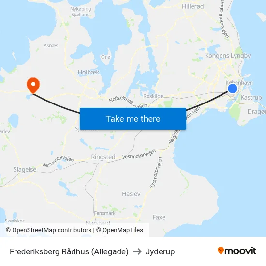 Frederiksberg Rådhus (Allegade) to Jyderup map