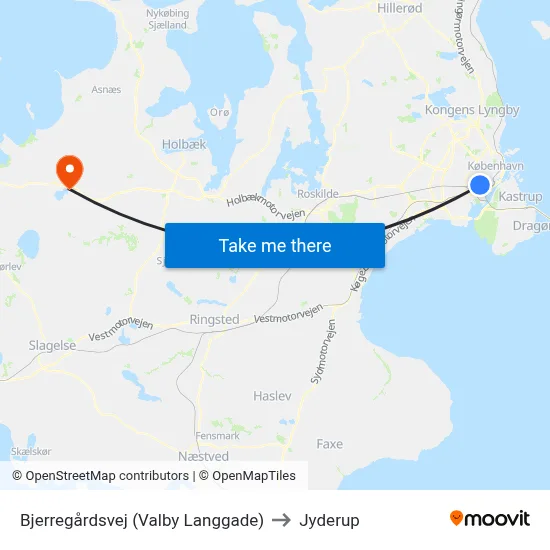 Bjerregårdsvej (Valby Langgade) to Jyderup map