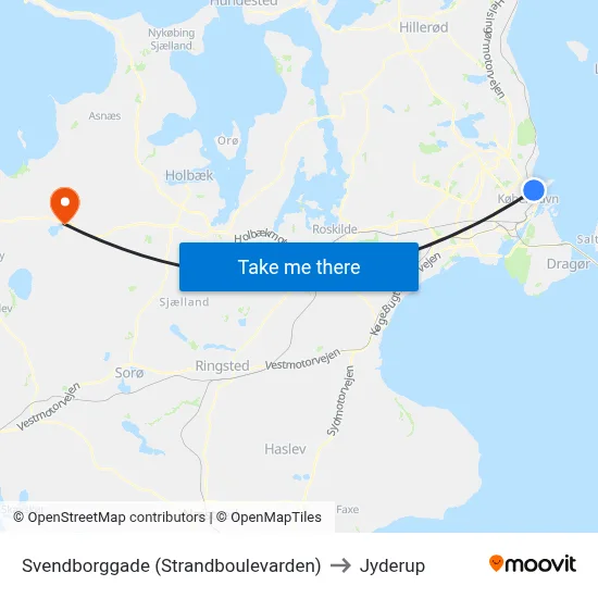 Svendborggade (Strandboulevarden) to Jyderup map