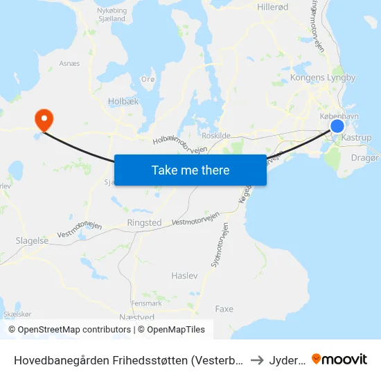 Hovedbanegården Frihedsstøtten (Vesterbrogade) to Jyderup map