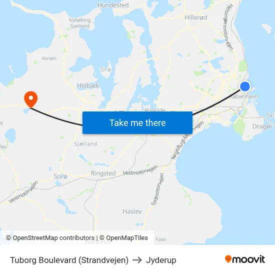 Tuborg Boulevard (Strandvejen) to Jyderup map