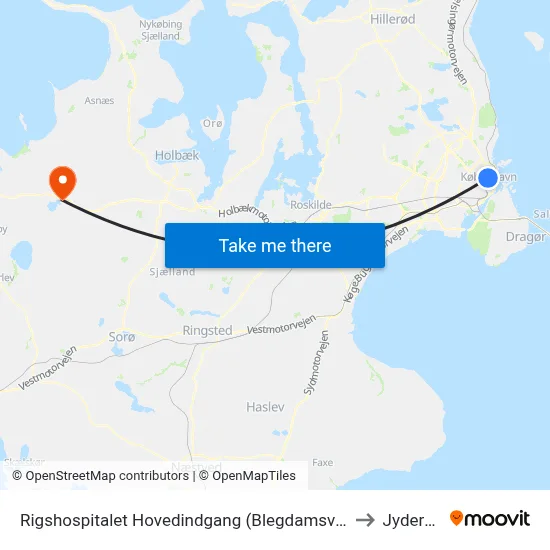 Rigshospitalet Hovedindgang (Blegdamsvej) to Jyderup map