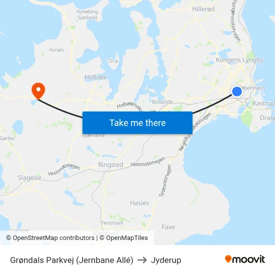 Grøndals Parkvej (Jernbane Allé) to Jyderup map