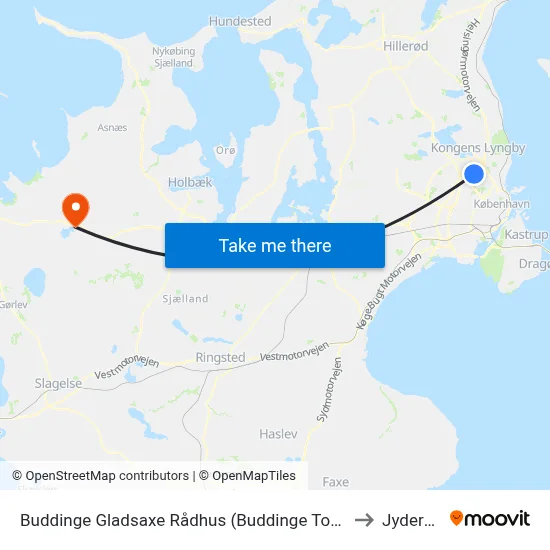 Buddinge Gladsaxe Rådhus (Buddinge Torv) to Jyderup map