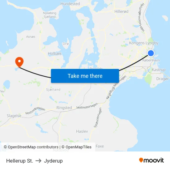 Hellerup St. to Jyderup map