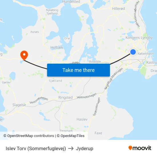 Islev Torv (Sommerfuglevej) to Jyderup map