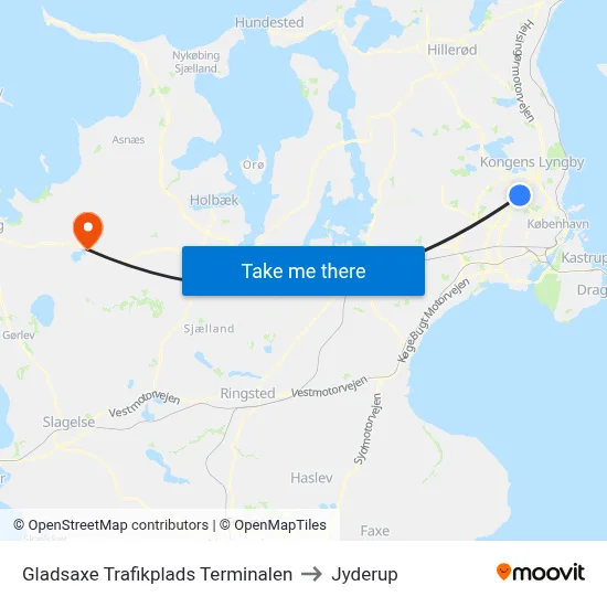 Gladsaxe Trafikplads Terminalen to Jyderup map