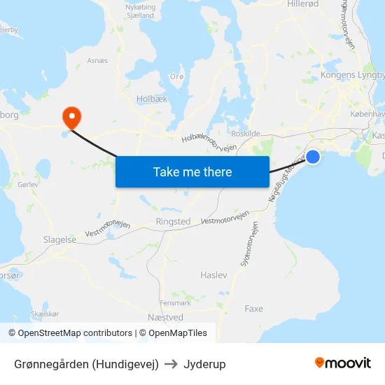 Grønnegården (Hundigevej) to Jyderup map