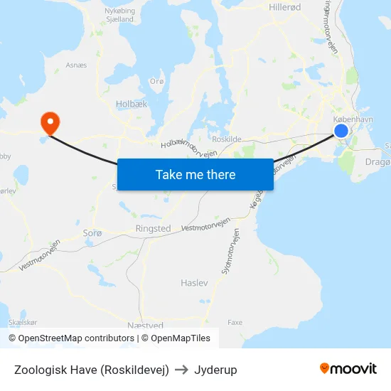 Zoologisk Have (Roskildevej) to Jyderup map