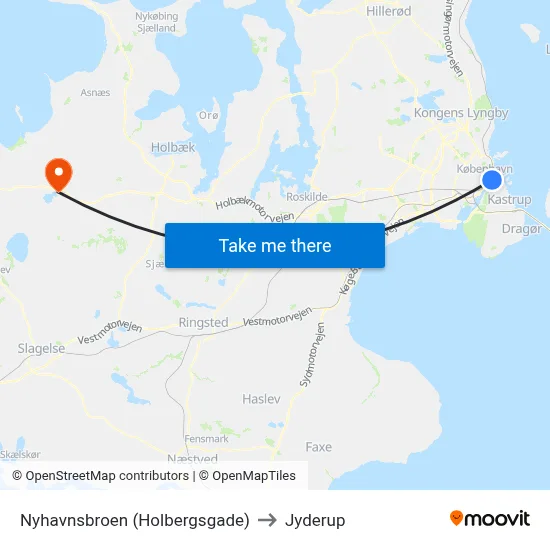 Nyhavnsbroen (Holbergsgade) to Jyderup map