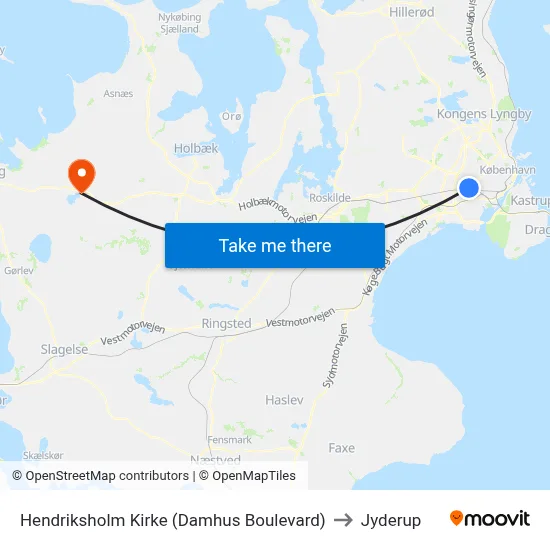 Hendriksholm Kirke (Damhus Boulevard) to Jyderup map