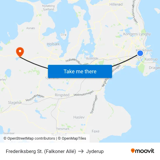 Frederiksberg St. (Falkoner Allé) to Jyderup map