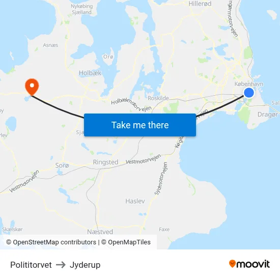 Polititorvet to Jyderup map