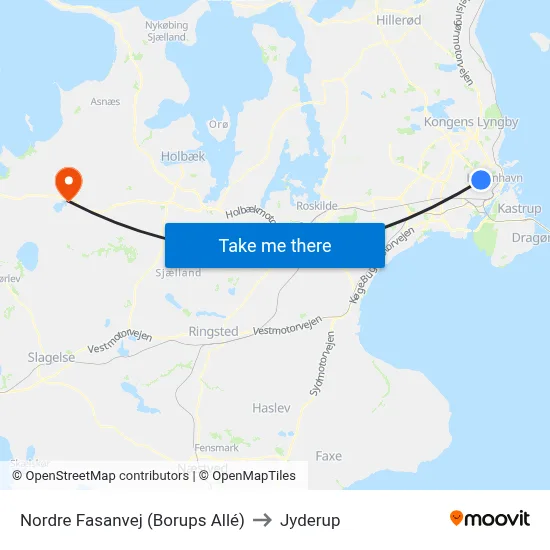 Nordre Fasanvej (Borups Allé) to Jyderup map
