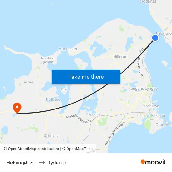 Helsingør St. to Jyderup map
