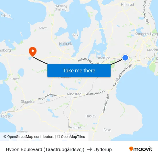 Hveen Boulevard (Taastrupgårdsvej) to Jyderup map