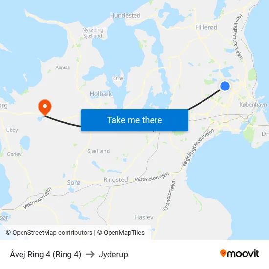Åvej Ring 4 (Ring 4) to Jyderup map