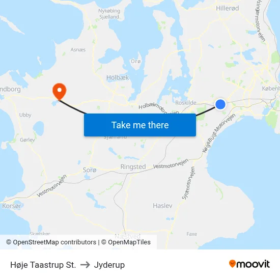 Høje Taastrup St. to Jyderup map
