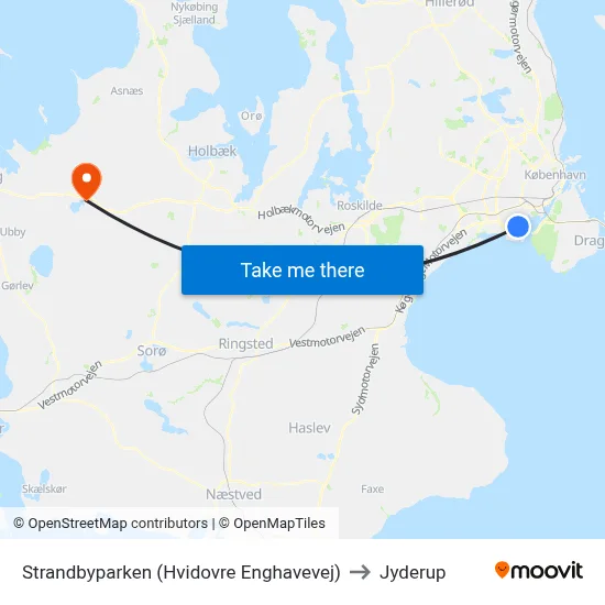 Strandbyparken (Hvidovre Enghavevej) to Jyderup map