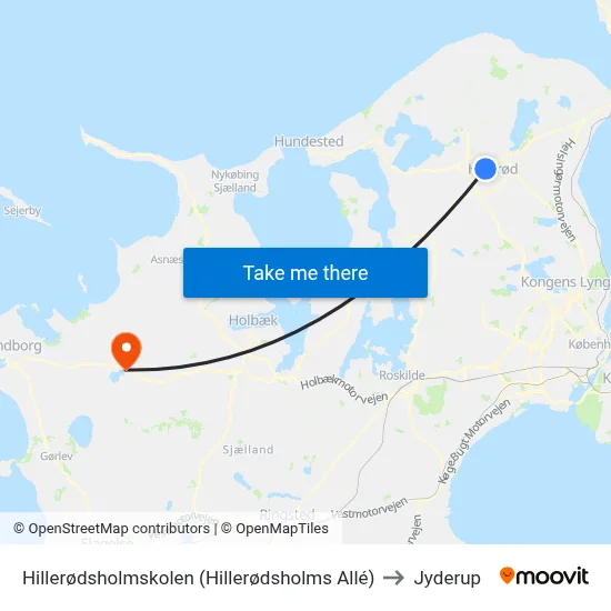 Hillerødsholmskolen (Hillerødsholms Allé) to Jyderup map