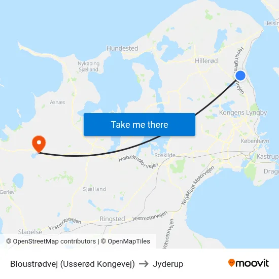 Bloustrødvej (Usserød Kongevej) to Jyderup map