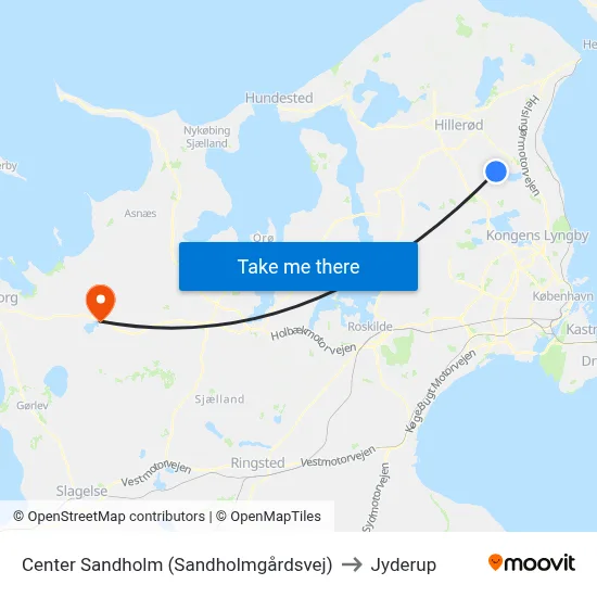 Center Sandholm (Sandholmgårdsvej) to Jyderup map