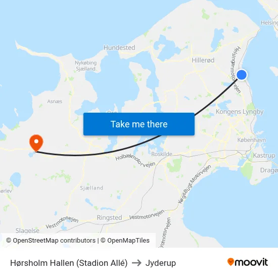 Hørsholm Hallen (Stadion Allé) to Jyderup map