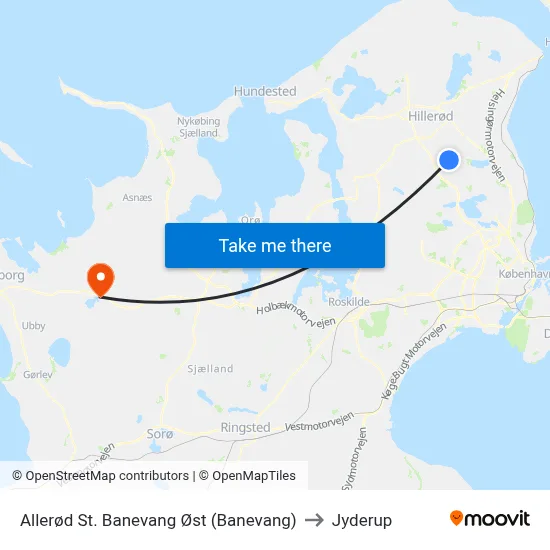 Allerød St. Banevang Øst (Banevang) to Jyderup map