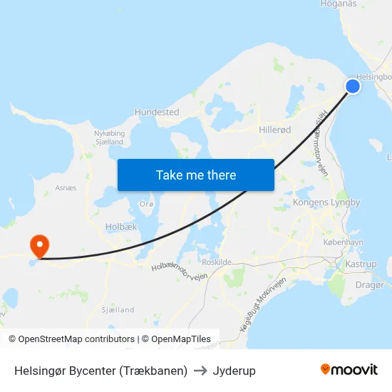 Helsingør Bycenter (Trækbanen) to Jyderup map