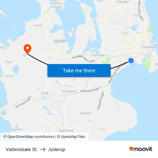 Vallensbæk St. to Jyderup map