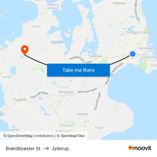 Brøndbyøster St. to Jyderup map