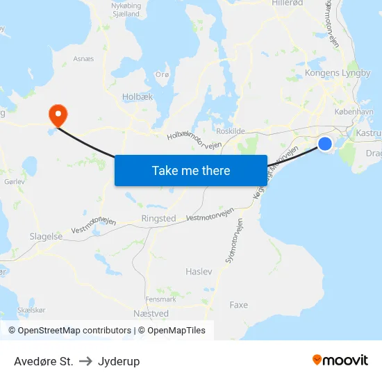 Avedøre St. to Jyderup map