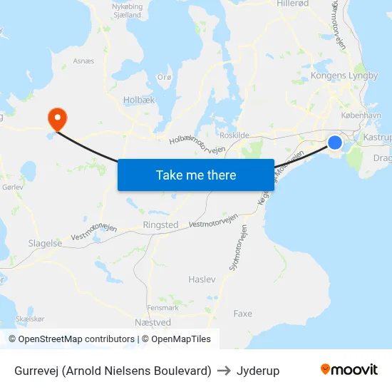 Gurrevej (Arnold Nielsens Boulevard) to Jyderup map