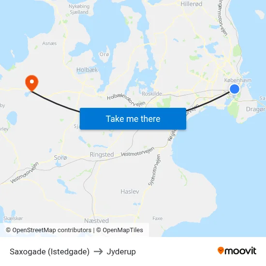 Saxogade (Istedgade) to Jyderup map