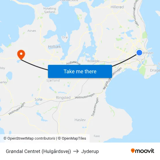 Grøndal Centret (Hulgårdsvej) to Jyderup map