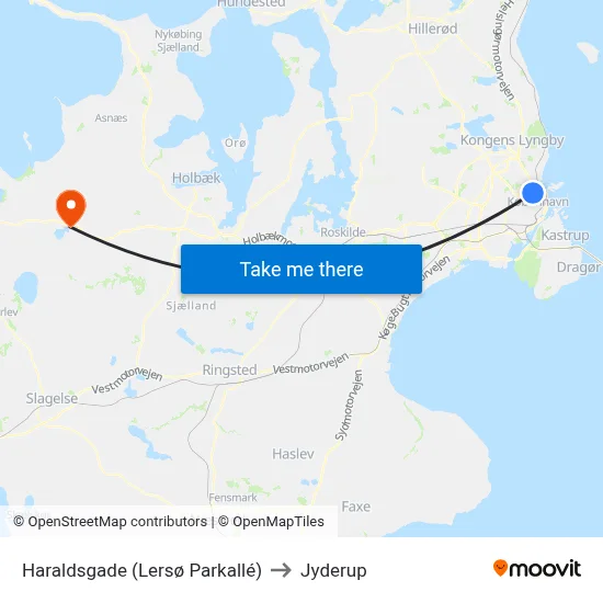 Haraldsgade (Lersø Parkallé) to Jyderup map