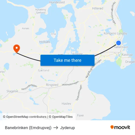 Banebrinken (Emdrupvej) to Jyderup map
