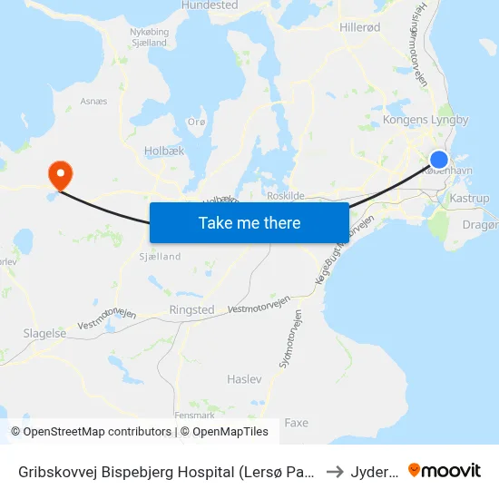 Gribskovvej Bispebjerg Hospital (Lersø Parkallé) to Jyderup map