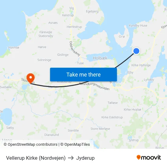 Vellerup Kirke (Nordvejen) to Jyderup map