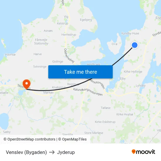 Venslev (Bygaden) to Jyderup map