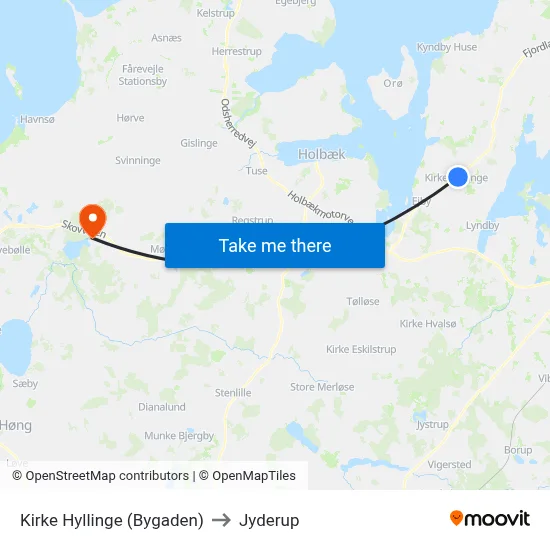 Kirke Hyllinge (Bygaden) to Jyderup map