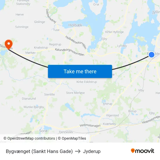 Bygvænget (Sankt Hans Gade) to Jyderup map