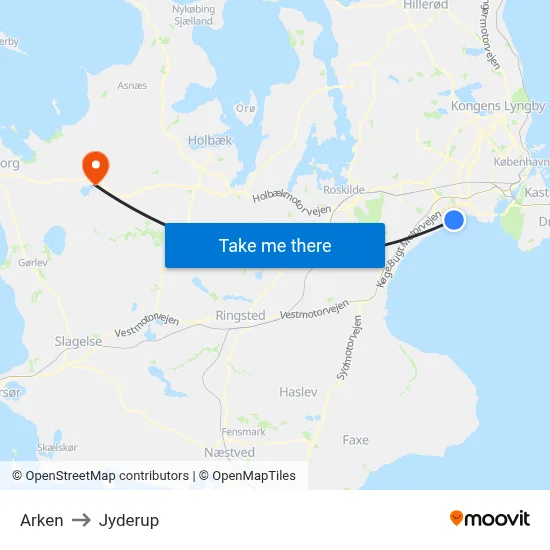 Arken to Jyderup map